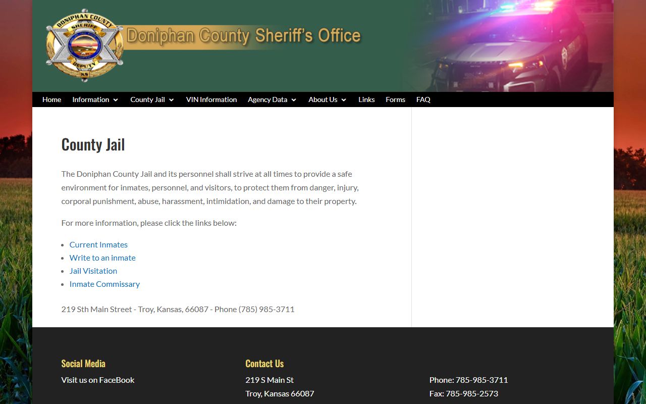 Doniphan County Jail inmate lookup official jail page