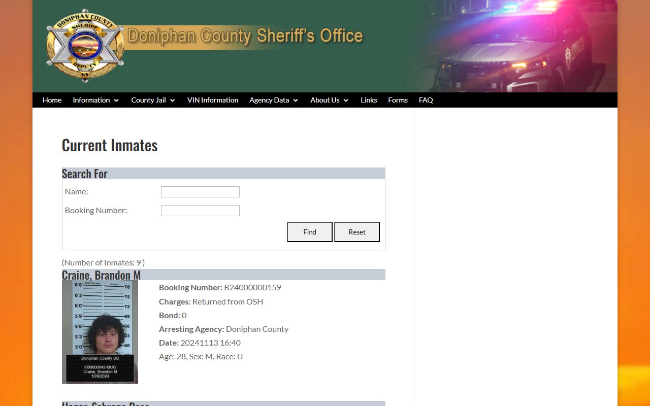 Doniphan County inmate population current inmates roster search